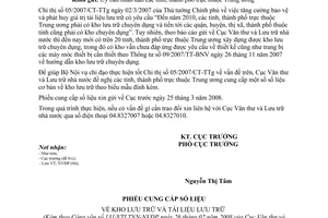 Công văn  131/VTLTNN-NVĐP cung cấp số liệu về kho lưu trữ