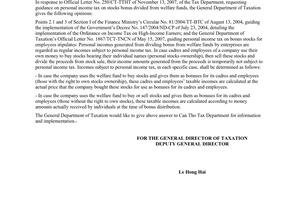 Official Dispatch No. 835/TCT-TNCN on personal income tax on stocks bonus