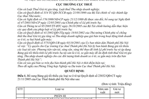 Quyết định  1797/QĐ-CT-THNVDT bổ sung, điều chỉnh bảng giá tối thiểu các loại xe ô tô
