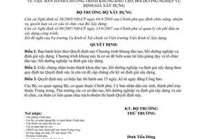 Quyết định  01/2008/QĐ-BXD  chương trình khung đào tạo, bồi dưỡng nghiệp vụ định giá xây dựng