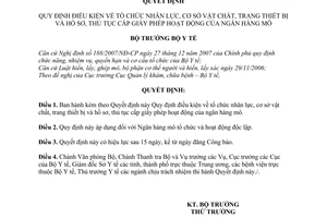 Quyết định 03/2008/QĐ-BYT quy định điều kiện tổ chức nhân lực, cơ sở vật chất, trang thiết bị và hồ sơ, thủ tục cấp giấy phép hoạt động Ngân hàng mô