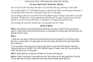 Quyết định 03/2008/QĐ-UBND dự toán kinh phí quản lý dự án khoa học công nghệ Sóc Trăng