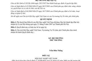 Quyết định 74/QĐ-BNV phê duyệt bản Điều lệ của Hội Dạy nghề Việt Nam