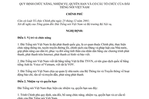 Nghị định 16/2008/NĐ-CP chức năng, nhiệm vụ, quyền hạn cơ cấu tổ chức Đài tiếng nói Việt Nam