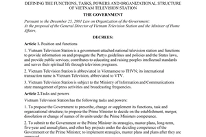 Decree No. 18/2008/ND-CP of February 4, 2008, defining the functions, tasks, powers and organizational structure of Vietnam television station.