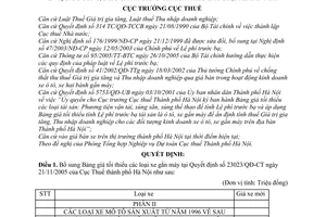 Quyết định  1823/QĐ-CT-THNVDT  bổ sung, điều chỉnh bảng giá tối thiểu các loại xe gắn máy