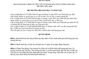 Quyết định 04/2008/QĐ-BGDĐT  Quy định về tiêu chuẩn đánh giá chất lượng giáo dục trường tiểu học
