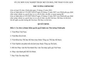 Quyết định  149/QĐ-TTg  các đơn vị sự nghiệp thuộc bộ văn hoá, thể thao và du lịch