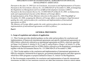 Circular No. 01/2008/TT-BNG of February 4, 2008, guiding the order and procedures for conclusion and implementation of international agreements on official development assistance