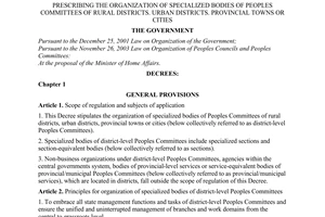 Decree No. 14/2008/ND-CP of February 4, 2008, prescribing the organization of specialized bodies of People’s Committees of rural districts. urban districts. provincial towns or cities.
