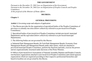 Decree No. 13/2008/ND-CP of February 4, 2008, providing for the organization of specialized bodies of provincial/municipal People’s Committees