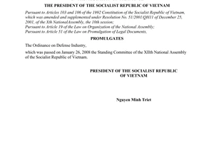 Order No. 02/2008/L-CTN of February 5, 2008, on promulgation of Ordinance