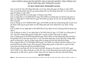 Quyết định 08/2008/QĐ-UBND quy định mức thu; chế độ thu, quản lý và sử dụng lệ phí cấp Giấy chứng nhận quyền sở hữu nhà ở, CTXD Kiên Giang
