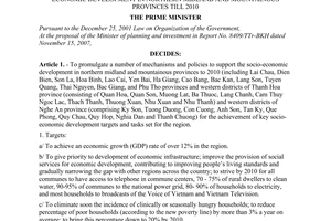 Decision No. 27/2008/QD-TTg of February 05, 2008 promulgating a number of mechanisms and policies to support socio-economic development in northern midland and mountainous provinces till 2010
