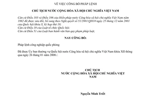 Lệnh công bố Pháp lệnh công nghiệp quốc phòng 02/2008/L-CTN