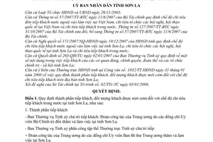 Quyết định 04/2008/QĐ-UBND  quy định thành phần tiếp khách, đối tượng khách được mời cơm đối với chế độ chi tiêu tiếp khách trong nước tỉnh Sơn La