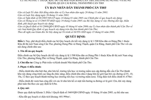 Quyết định 388/QĐ-UBND phê duyệt điều chỉnh cục bộ Quy hoạch XD tỷ lệ 1/500 Khu dân cư Hưng Phú 1 thuộc Khu đô thị mới Nam sông Cần Thơ