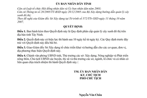 Quyết định 08/2008/QĐ-UBND quy định phân cấp quản lý cây xanh đô thị trên địa bàn tỉnh Tây Ninh