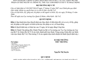Quyết định 08/2008/QĐ-BYT quy định điều kiện cơ sở y tế lấy, ghép mô, bộ phận cơ thể người và trình tự, thủ tục cho phép cơ sở y tế hoạt động