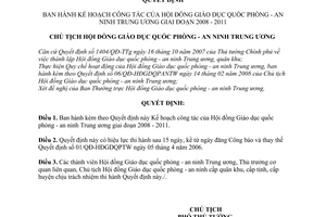 Quyết định 07/QĐ-HĐGDQPANTW  Kế hoạch công tác của Hội đồng Giáo dục quốc phòng - an ninh Trung ương giai đoạn 2008 - 2011