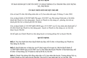 Quyết định 95/2008/QĐ-UBND Quy chế hoạt động Thanh tra Xây dựng xã thị trấn Nhà Bè Hồ Chí Minh