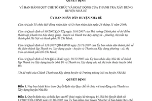 Quyết định 94/2008/QĐ-UBND Quy chế tổ chức hoạt động Thanh tra Xây dựng huyện Nhà Bè