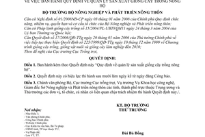 Quyết định 35/2008/QĐ-BNN  Quy định về quản lý sản xuất giống cây trồng nông hộ