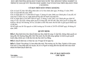 Quyết định 252/2008/QĐ-UBND quy định cấp GCN quyền sử dụng đất, bồi thường bằng đất ở khi NN thu hồi đất NN,giải quyết khiếu nại về đất đai Cao Bằng