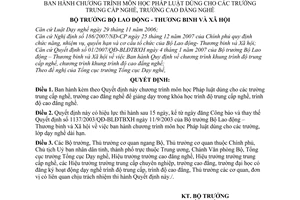Quyết định 04/2008/QĐ-BLĐTBXH chương trình môn học pháp luật dùng cho các trường trung cấp nghề, trường cao đẳng nghề