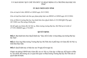 Quyết định 07/2008/QĐ-UBND Quy chế tổ chức hoạt động của Trường Đại học Hà Tĩnh