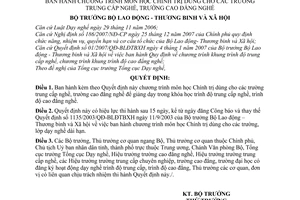 Quyết định 03/2008/QĐ-BLĐTBXH chương trình môn học chính trị dùng cho các trường trung cấp nghề, trường cao đẳng nghề