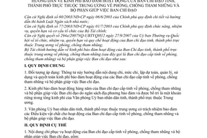 Thông tư 20/2008/TT-BTC kinh phí bảo đảm hoạt động Ban chỉ đạo tỉnh, thành phố thuộc Trung ương phòng chống tham nhũng bộ phận giúp việc Ban chỉ đạo