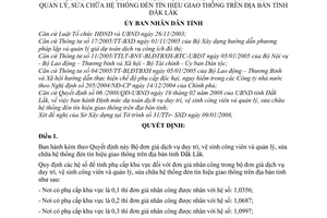 Quyết định 07/2008/QĐ-UBND Bộ đơn giá dịch vụ duy trì, vệ sinh công viên quản lý, sửa chữa hệ thống đèn tín hiệu giao thông