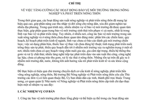 Chỉ thị 36/2008/CT-BNN tăng cường hoạt động bảo vệ môi trường nông nghiệp phát triển nông thôn