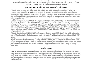 Quyết định  12/2008/QĐ-UBND biểu giá chuẩn về suất vốn đầu tư phần xây dựng công trình trên địa bàn  Hồ Chí Minh