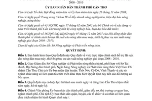Quyết định 14/2008/QĐ-UBND hỗ trợ lãi suất  nông dân mua máy nông nghiệp Cần Thơ