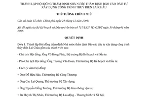 Quyết định số 222/QĐ-TTg Thẩm định Báo cáo xây dựng thủy điện Lai châu