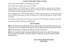 Quyết định 06/2008/QĐ-UBND chi tiêu tiếp khách nước ngoài tổ chức hội nghị hội thảo Quốc tế Lai Châu