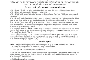 Quyết định  806/QĐ-UBND  duyệt đồ án quy hoạch chi tiết xây dựng đô thị tỷ lệ 1/2000 Khu sân Golf Củ Chi, xã Tân Thông Hội, huyện Củ Chi