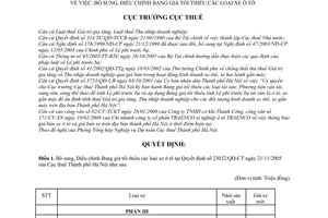 Quyết định  2247/QĐ-CT-THNVDT  bổ sung, điều chỉnh bảng giá tối thiểu các loại xe ô tô