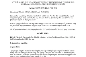 Quyết định 439/2008/QĐ-UBND phát triển thủy lợi giai đoạn 2006 -2015 định hướng 2020 Phú Thọ