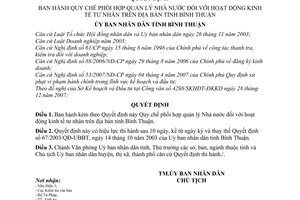 Quyết định  25/2008/QĐ-UBND  quy chế phối hợp quản lý nhà nước đối với hoạt động kinh tế tư nhân trên địa bàn tỉnh Bình Thuận