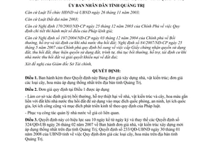 Quyết định 09/2008/QĐ-UBND đơn giá xây dựng nhà vật kiến trúc hoa màu Quảng Trị