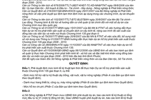 Quyết định 382/QĐ-UBND phê duyệt Định mức kinh tế kỹ thuật tạm thời để thực hiện dự án hỗ trợ phát triển sản xuất Chương trình 135