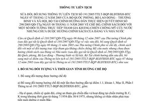 Thông tư liên tịch 21/2008/TTLT-BQP-BLĐTBXH-BTC chế độ, chính sách đối tượng trực tiếp tham gia kháng chiến chống mỹ cứu nước chưa hưởng CS Đảng và NN