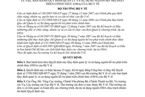 Quyết định  11/2008/QĐ-BYT  quy định quản lý và sử dụng nguồn hỗ trợ phát triển chính thức