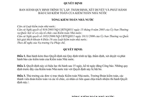 Quyết định  03/2008/QĐ-KTNN  Quy định trình tự lập, thẩm định, xét duyệt và phát hành báo cáo kiểm toán của Kiểm toán Nhà nước