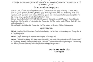 Quyết định 02/2008/QĐ-UBND quy chế tổ chức và hoạt động của Trung tâm y tế dự phòng quận 12