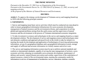 Decision No. 33/2008/QD-TTg of February 27, 2008, approving the strategy on development of vietnams survey and mapping branch up to 2020.