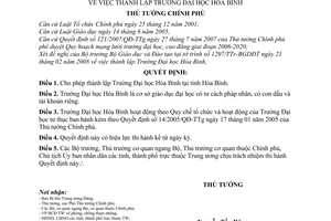 Quyết định  244/QĐ-TTg  thành lập Trường Đại học Hòa Bình